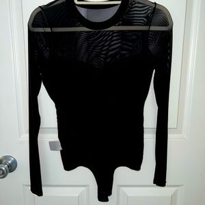 Body contour mesh sweetheart sweater thong bodysuit